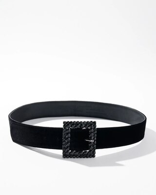 Black Crystal Buckle Velvet Denim Belt | White House Black